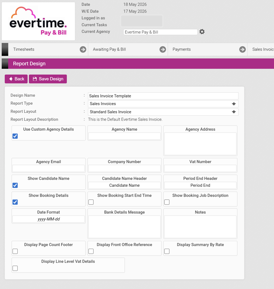 New Evertime features sales invoice layout