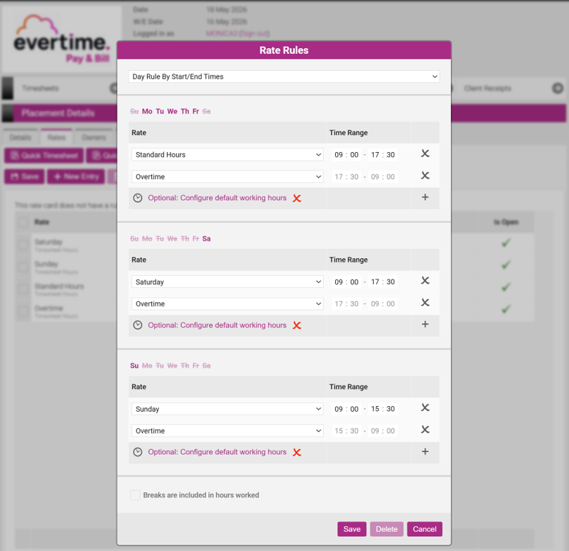 New Evertime features timesheet rate rules